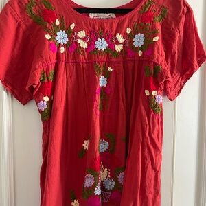 Siren Mexican embroidered red floral top